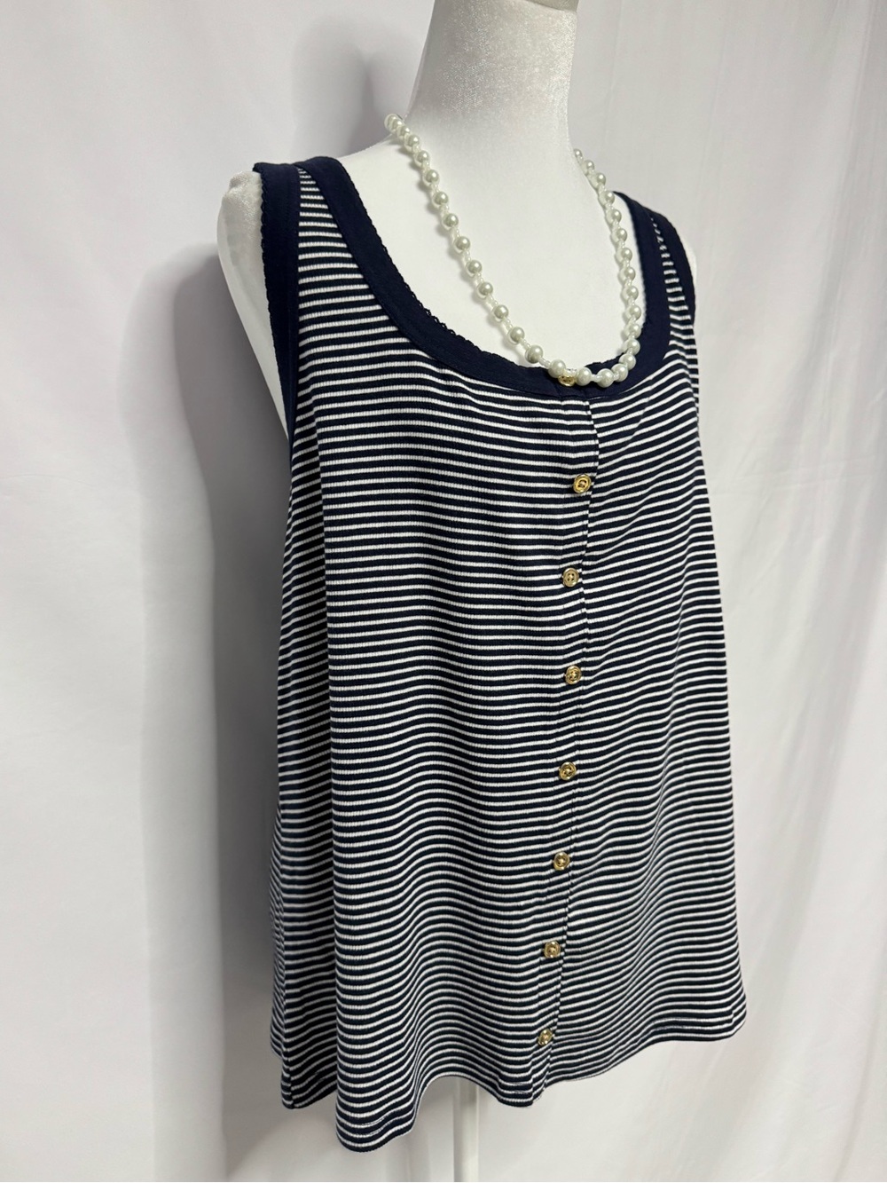 🌸 NWT Terra & Sky Striped Tank Top Sleeveless Blouse Buttons Size 3X Plus ⚓